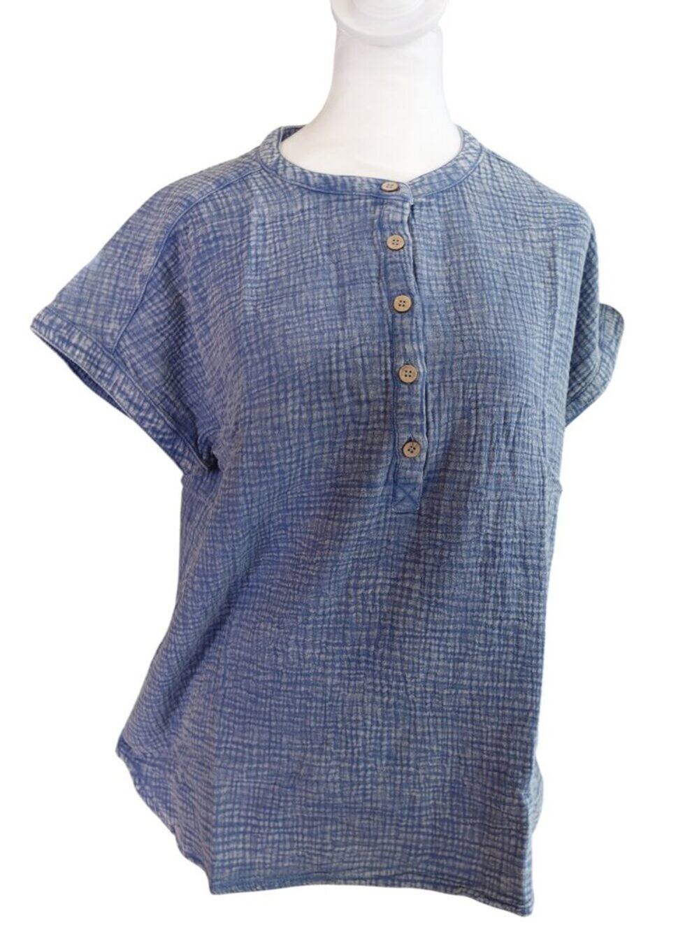 Blu Pepper Women's cotton Short Sleeves Blouse in Blue NWT
